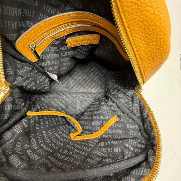 Steve Madden Mustard Yellow Faux Leather Embossed Logo Mini Backpack  Tassel - Picture 9 of 10